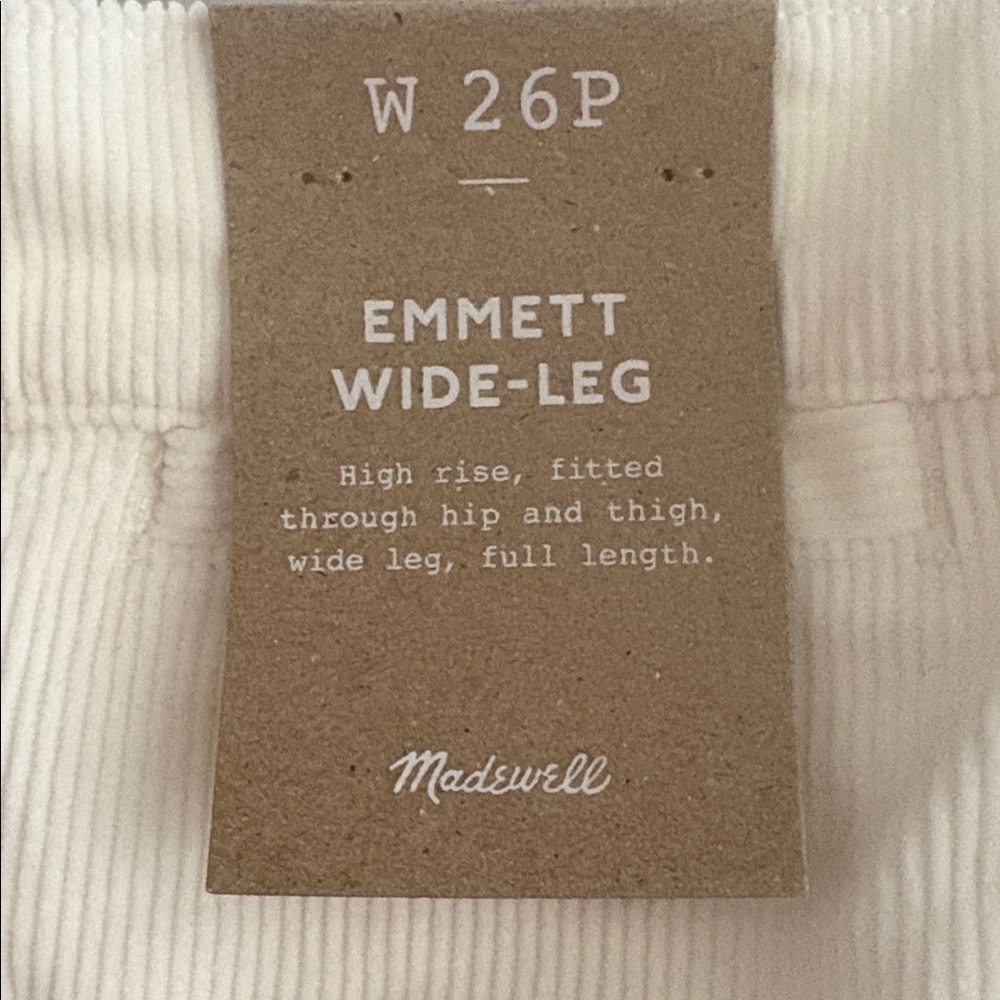 Madewell The Petite Emmett Wide Leg Pant Corduroy Welt Pocket Winter White - Picture 8 of 9